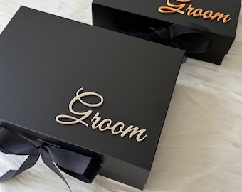 Gepersonaliseerde geschenkdoos bruidegom, aangepaste bruiloft aandenkendoos, geschenkdoos bruidegom, zwarte luxe geschenkdoos, ochtend huwelijkscadeau echtgenoot