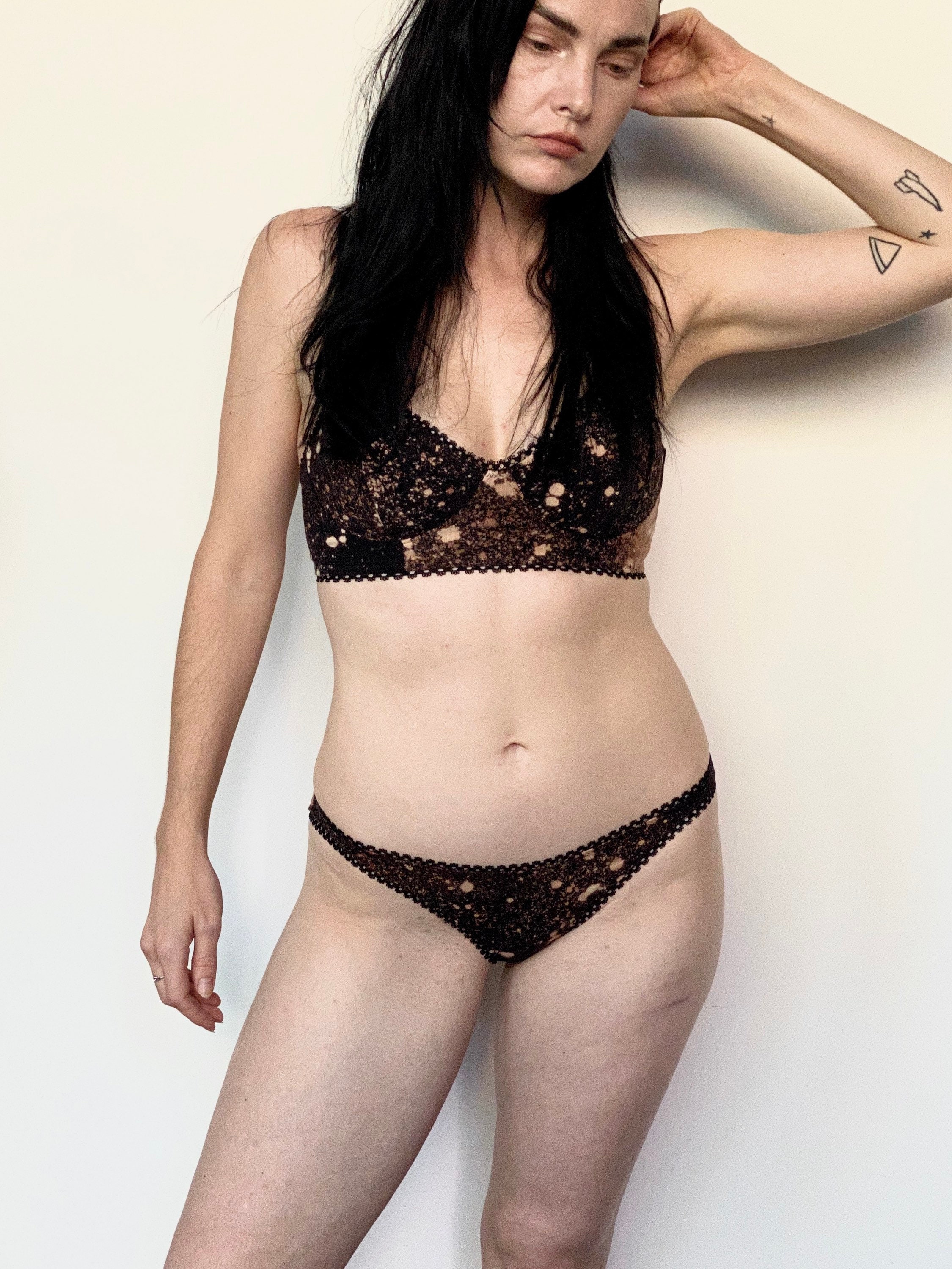 Bleached Black Bikini Panties Organic Lingerie Mid Rise Etsy