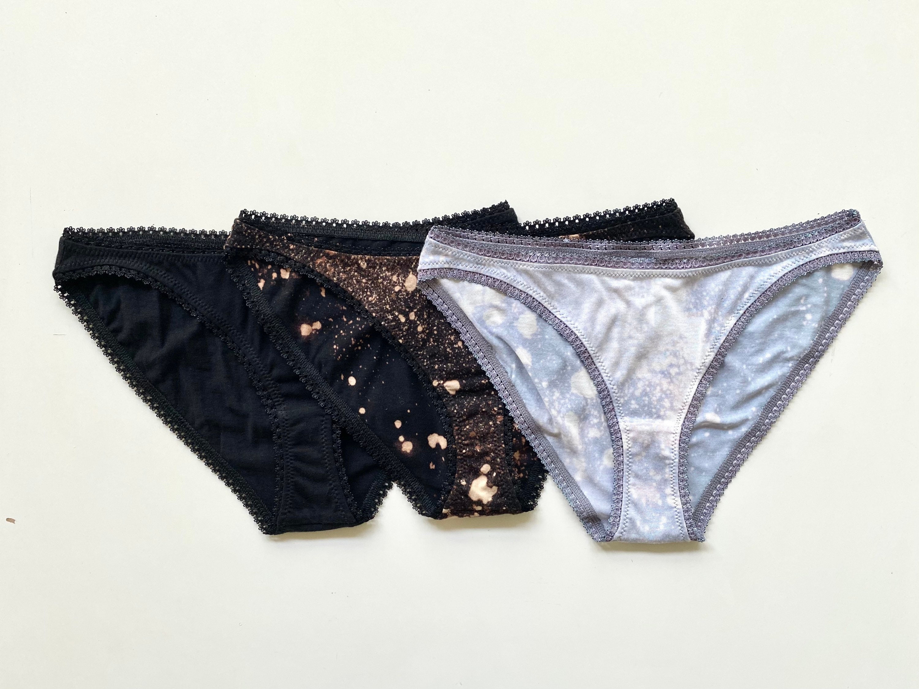 Bleached Black Bikini Panties Organic Lingerie Mid Rise Etsy