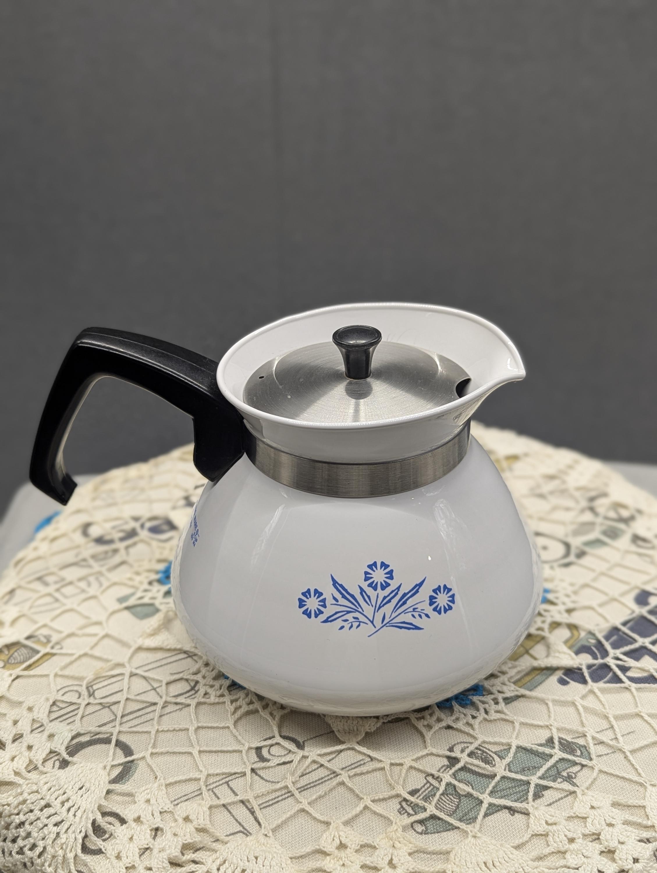 Vintage Corning Ware Teapot |  P-104 | Blue Cornflower | 6-Cup | Stovetop Safe | 1970s Kitchenware | Sustainable & Chic Made in the USA