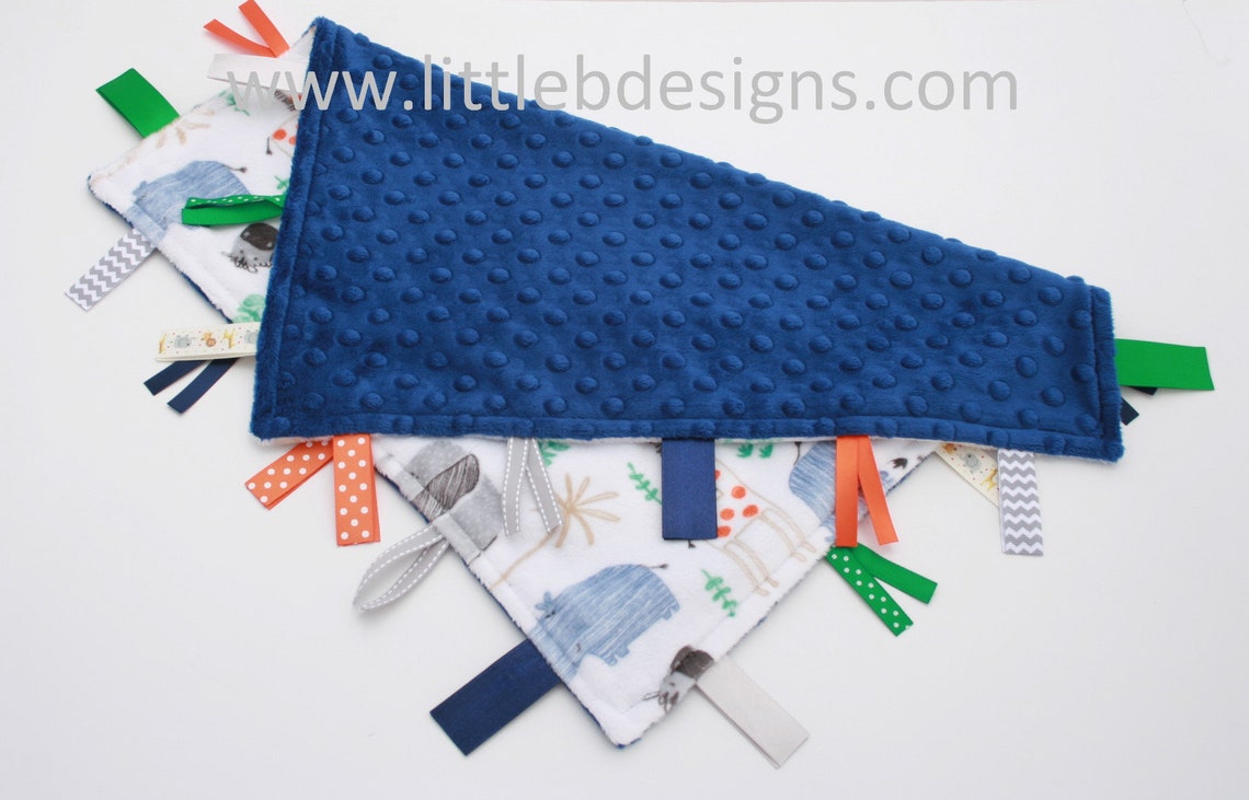 Personalized Lovey Baby Tag Blanket Navy Minky with Jungle Etsy