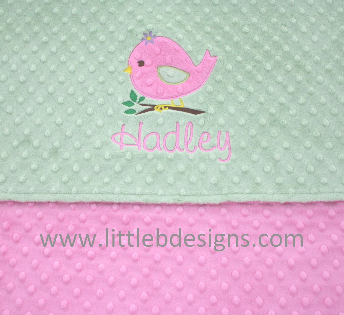 Personalized Baby Blanket with Bird Applique Pink and Sage Etsy