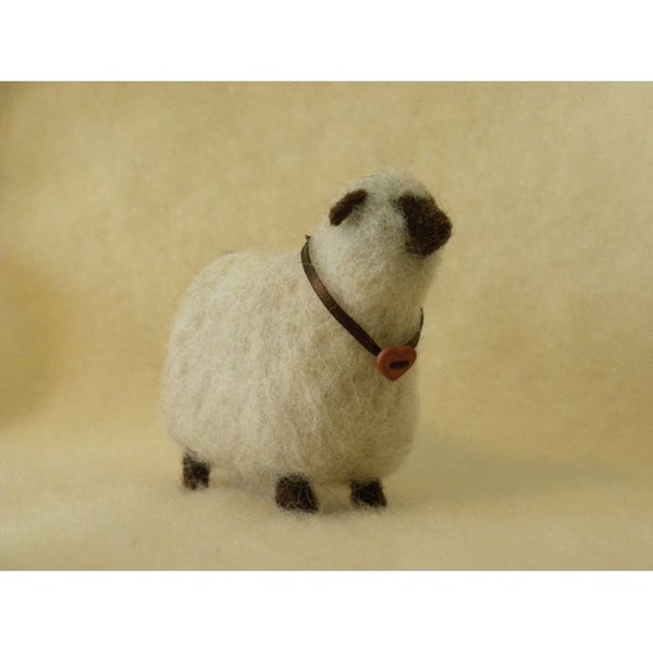 Sweet Little Sheep With Pretty Heart Button Needle Felt Wool Figure