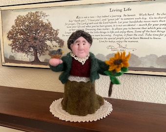 Hungry Robin’s Friend Needle Felt Wool Lady With Sunflower