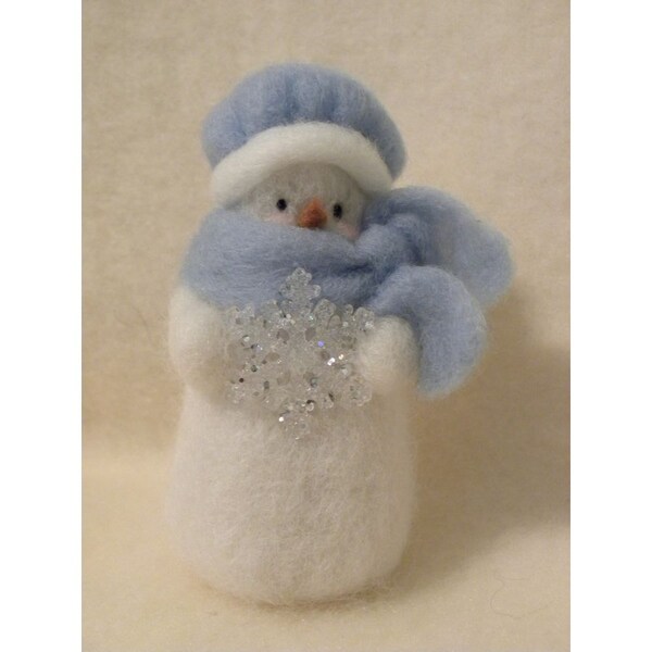 Needle Felted Wool Snowman With A Sparkly Snowflake