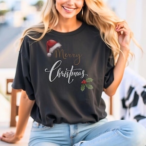 Merry Christmas-shirt kerstmuts, leuk kerst-T-shirt, kerstt-shirt, kerstmuts Laides-T-shirt, T-shirt kerstfeest