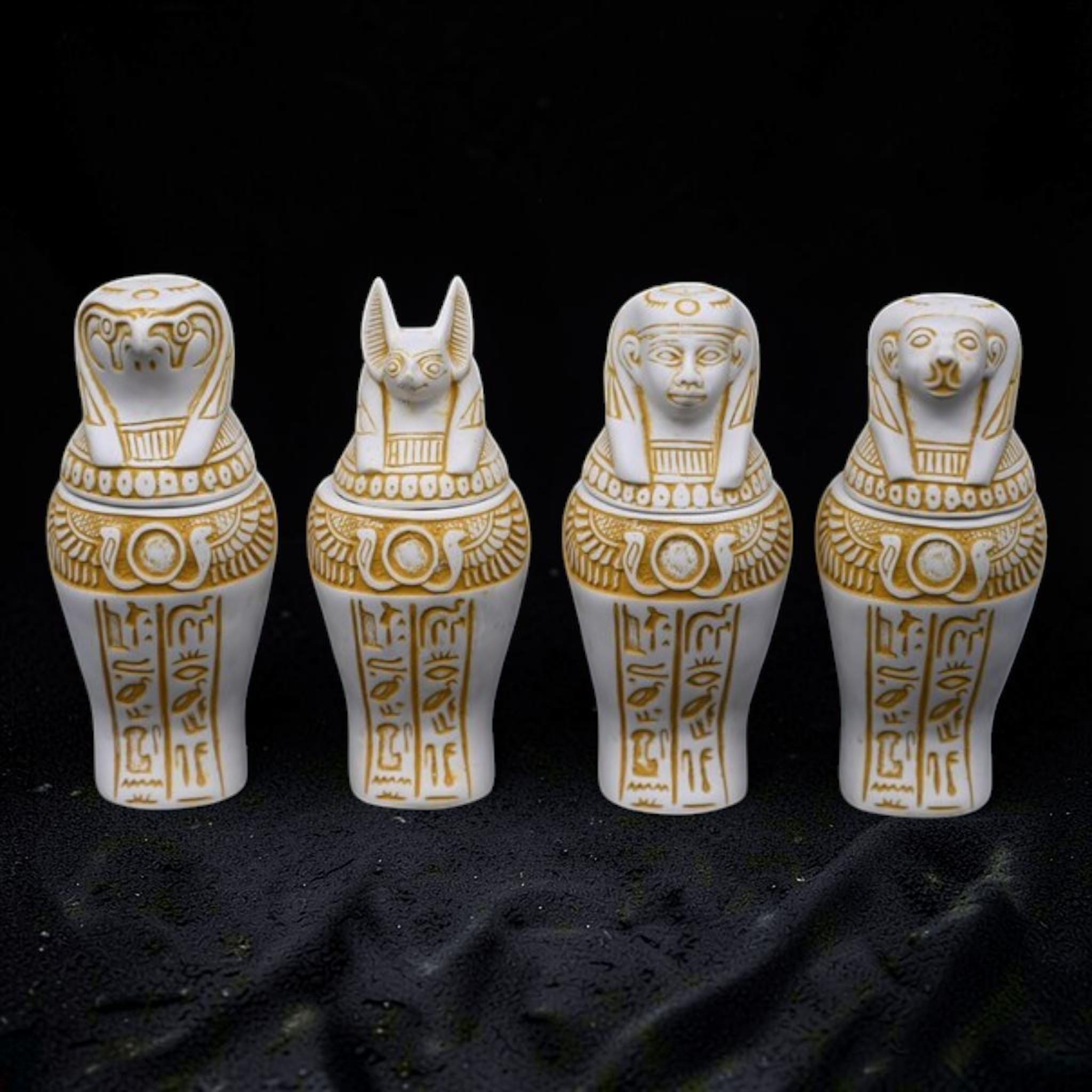Ancient Egyptian Canopic Jars Set Four Sons of Horus Rare Pharaonic ...