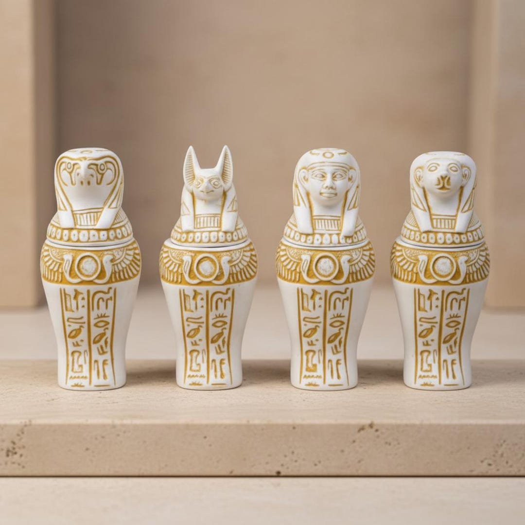 Ancient Egyptian Canopic Jars Set Four Sons of Horus Rare Pharaonic ...