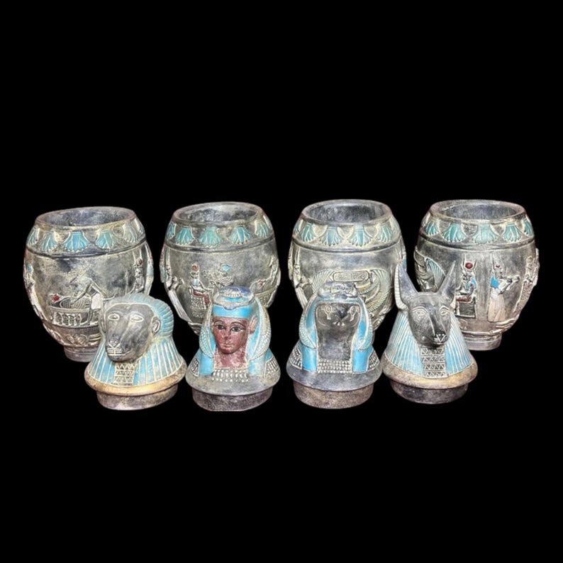 Ancient Egyptian Canopic Jar Set Four Sons of Horus Statues Funerary ...