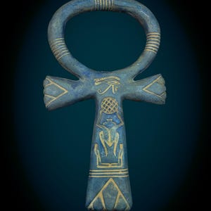 Ankh Key with Horus Eye – Egyptian Stone Amulet Decor, Hand-crafted Ancient God Symbol, Protection & Spiritual Gift