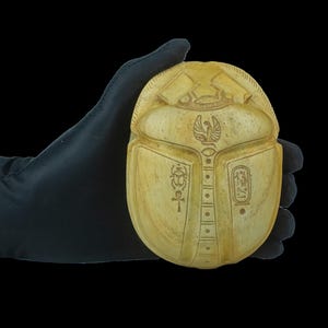 Ancient Egyptian Stone Scarab with Hieroglyphic Inscriptions – Hand Carved Amulet Egyptian Scarab Beetle Khepri