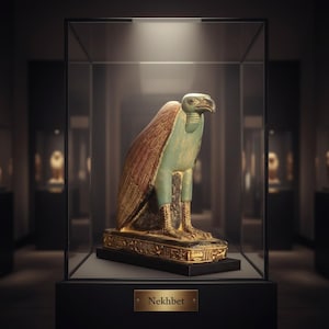 Starożytna egipska statua Nechbet, bogini sępów Górnego Egiptu, rzadkie zabytki faraońskie