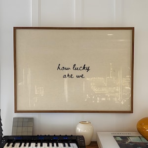 How Lucky Are We Print, Minimalist Quote Poster, Beige Typography (Digital Download, Horizontal)