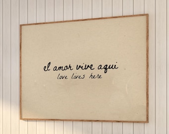 El Amor Vive Aquí Spanish Quote Print, Minimalist Romantic Bedroom Art (Digital Download, Horizontal)