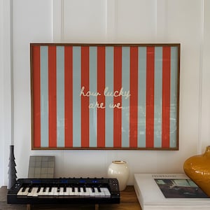 How Lucky Are We Poster, Neutral Home Decor, Retro Wall Art, Hand-Drawn Typography Poster