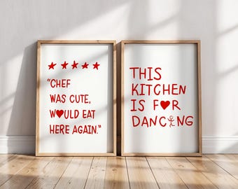 Kitchen Wall Art Set, Chef Was Print, Dancing Kitchen Typography Poster (Digital Download, Vertical)