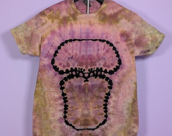Psychedelic Mushroom Ice Dye Shirt: Reverse-Dyed Cotton Tee, Adult Unisex Large