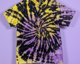 Spiral Ice Dye Reverse Dyed Shirt: Alien Green & Purple, 100% Cotton, Adult Unisex Large