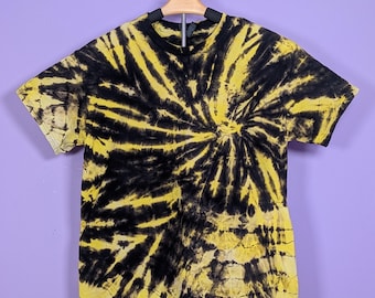 Spiral Ice Dye Reverse Dyed Shirt: Hand-Dyed Alien Green Cotton Tee, Adult Unisex Large