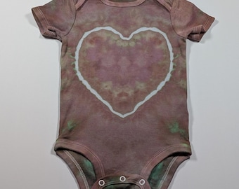 12 Months Hand-Dyed Carter’s Baby Bodysuit \ Onesie 100% Cotton | Pink with hints of Green - Heart
