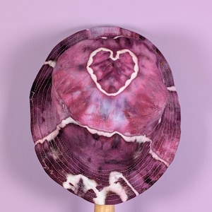 Iced Dyed Bucket Hat - 100% Cotton - Purple/Pink Shade with a heart - Hiking/Fishing/Concert/Traveling/Casual Hat