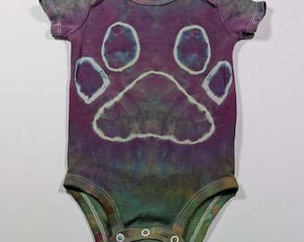 9 Months Hand-Dyed Carter’s Baby Bodysuit \ Onesie 100% Cotton | Purple, Pink, Blue & Green Dog Paw