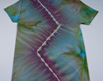 Unisex Adult Medium | Hand-Dyed Ice Dye T-Shirt – Zig Zag Pattern in shades of Purple, Green & Blue | 100% Cotton | Unique Tie Dye Shirt