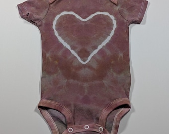 6 Months Hand-Dyed Carter’s Baby Bodysuit \ Onesie 100% Cotton | Pink with hints of Green - Heart