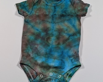 3 Months Hand-Dyed Carter’s Baby Bodysuit \ Onesie | 100% Cotton | Unique Blue & Brown