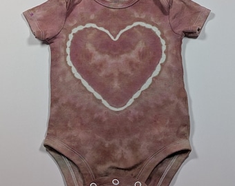 3 Months Hand-Dyed Carter’s Baby Bodysuit \ Onesie 100% Cotton | Pink with hints of Green - Heart