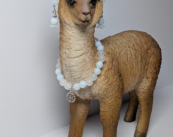 Winter Glass Bead Bracelet & Earring Set – Handmade 8mm Beads with Snowflake Charm – White and Crystal Winter Jewelry Gift