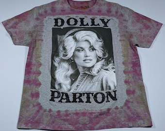 Size Adult Large - Hand Dyed Dolly Parton Graphic T-Shirt with Guitar - Dolly Fan Gift - Country Music Lover