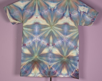 Youth Large Ice Dyed T-Shirt: Shibori Design, Blue Purple Pink Green