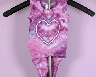 Ice Dyed Newborn Onesie: Heart Design, 100% Cotton