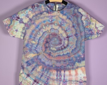 Ice Dyed Spiral T-Shirt: Unisex Adult Large, Shades of Blue/Purple/Pink/Green