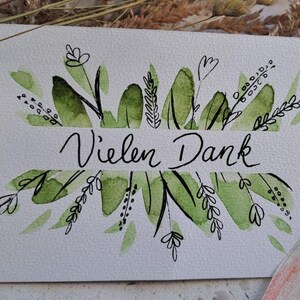Handgemalte Karte Vielen Dank, Aquarell Malerei, einzigartiges Motiv  mit Umschlag, handgemaltes Aquarell, Blumen Aquarell und Sketch