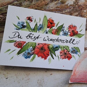 Carte peinte à la main Tu es magnifique, aquarelle, motif unique avec enveloppe, aquarelle peinte à la main, aquarelle florale et croquis
