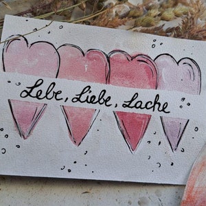 Handgemalte Karte Valentinstag, Aquarell Malerei Herzen, einzigartiges Motiv mit Umschlag, handgemaltes Aquarell, Motivations Karte