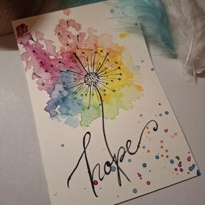 Handgemalte Karte Hope Pusteblume, Aquarell Malerei Pusteblumdme, Hope  einzigartiges Motiv mit Umschlag, handgemaltes Aquarell, Hoffnung