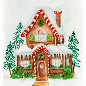 Tarjeta de Navidad pintada e impresa a mano Leb Kuchen Haus, pintura de acuarela, motivo único con sobre, Felices Fiestas