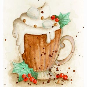 Handgemalte und gedruckte Weihnachtskarte Heiße Schokolade, Aquarell Malerei, einzigartiges Motiv  mit Umschlag, Frohes Fest