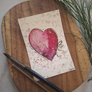 Handgemalte Karte Valentinstag, Aquarell Malerei Herz, Liebe ist so wundervoll, einzigartiges Motiv mit Umschlag, handgemaltes Aquarell