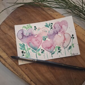 Handgemalte Karte Valentinstag, Aquarell Malerei Herzen, einzigartiges Motiv mit Umschlag, handgemaltes Aquarell, Liebe wächst