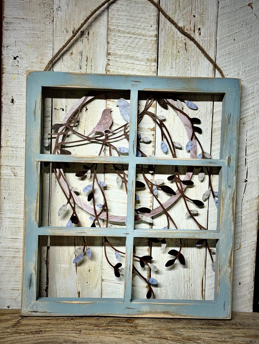 Rustic Window Frame With Metal Decor - Etsy