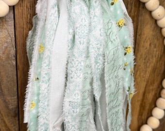Farmhouse Shabby Rag Bow - for Wreath Decor, Hand-Torn Ribbon Farmhouse Accent