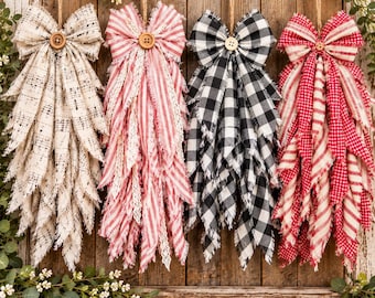 Shabby-Chic-Schleife für Kranzdekoration, handgerissenes Vichy-Karoband im Landhausstil