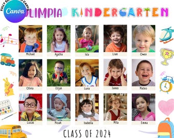 Editable Kindergarten Preschool Canva, Class Photo Template in Canva, Colorful Template,15 18 Students, 8x10,Class Photo, Class Photo