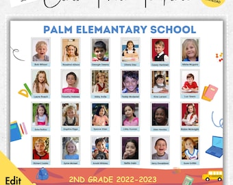 Editable School Class Photo Template in Canva, Colorful Template,24 Students, 8x10,Class Photo, Canva