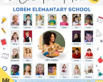 Editable School Class Photo Template in Canva, Colorful Template,15 16 18 20 24 Students teacher, 8x10,Class Photo, Canva Frames, classroom