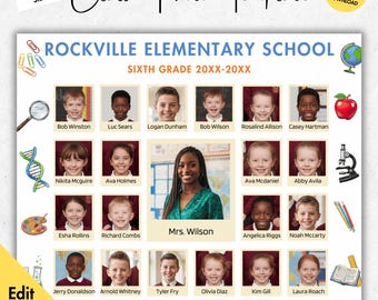 Editable School Class Photo Template in Canva, Colorful Template,20 22 24 Students, 8x10,Class Photo, Canva Digital Frames, Class Photo